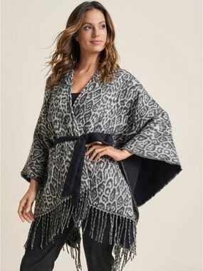 BNWT - Snow Leopard Wrap Knit Cape -